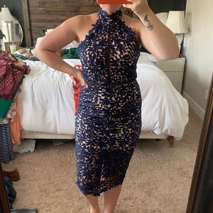 Navy Blue Lace Midi Dress
